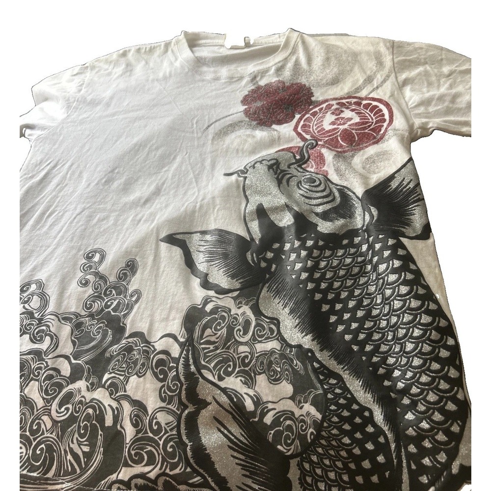 Japanese Brand Clover Sukajan Koi Fish T-Shirt White Men's Size 3 Large Medium
